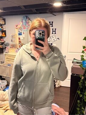 Light Sage Green Zip-Up Hoodie